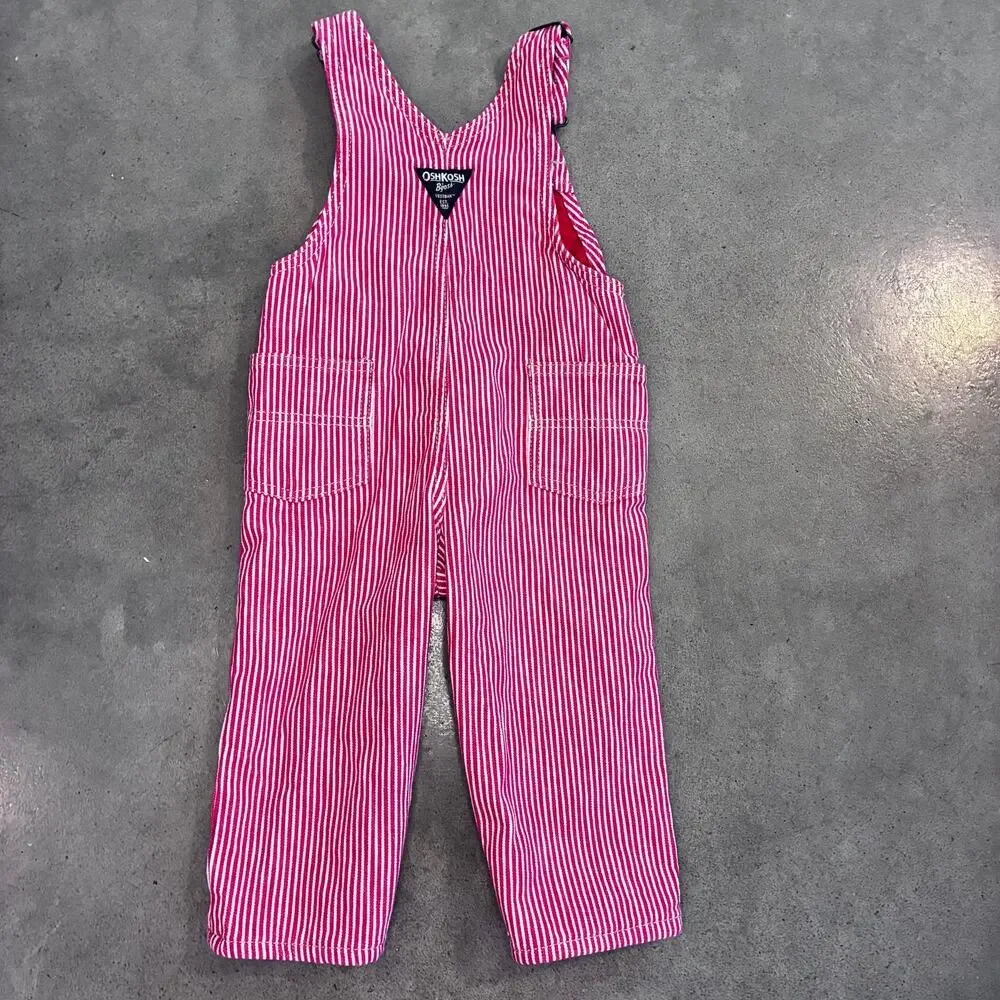 Osh Kosh Hickory red white stripe denim overalls Christmas infant boys 24 months